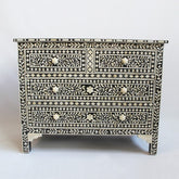 Maaya Bone Inlay Chest Sideboard Black and White Floral L